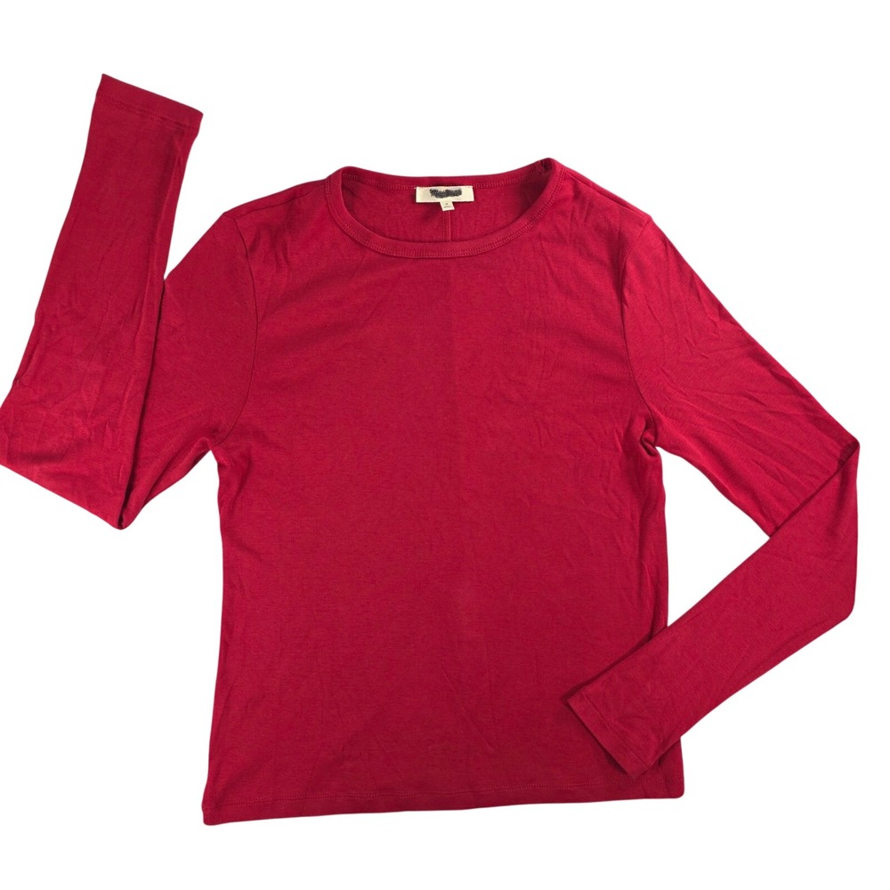 Madewell Womens Medium Ruby Red Crew neck Long-Sleeve Tee in‎ SoSoft Cotton
